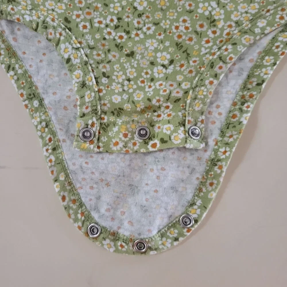 Carter's Green Floral Long Sleeve Ruffled Onesie Baby Outfit